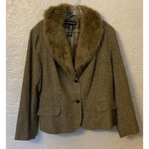 Norton McNaughton Houndstooth Blazer Sz 18 Beige Removable faux fur collar
